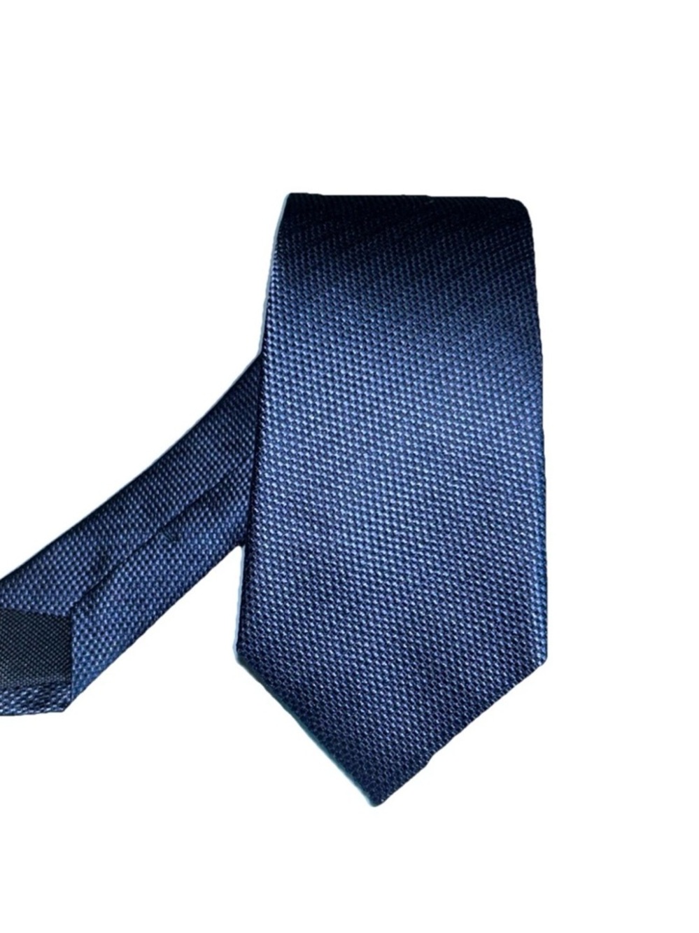 Tom James Necktie  100% Silk Blue Label Made In USA Solid Navy Textured Tie